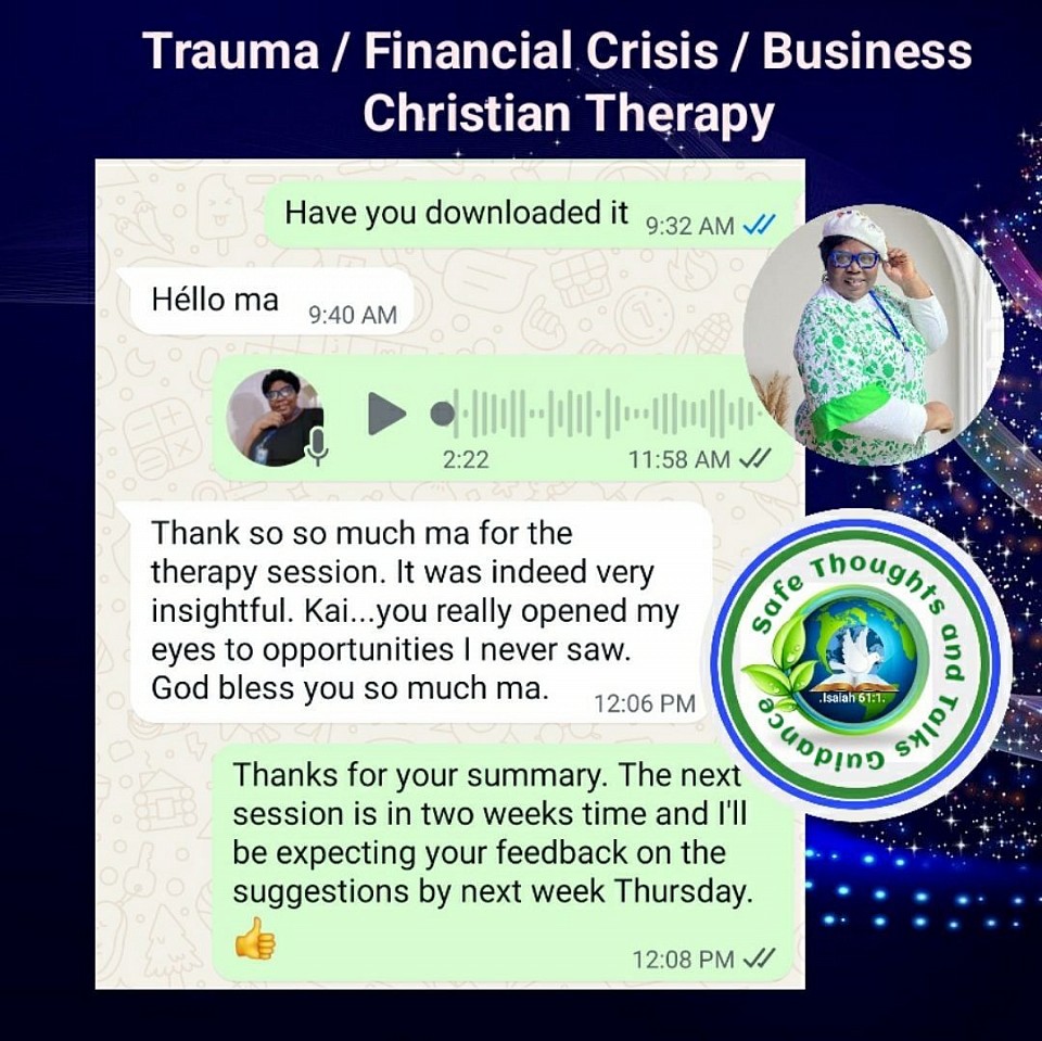 Wonderful Therapy session with a client outside Lagos. It was revealing indeed and we concluded with satisfaction. 😊 i can work with you in strategizing on your business or organisational or ministerial goals 🍀. Send me a message. Christian Therapist Olufunke Lawrence